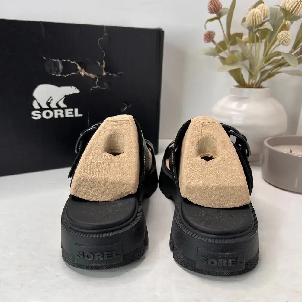 Sorel Rein CB Slide Leather Platform Sandal Black Women's 11 Tried On - Picture 4 of 11